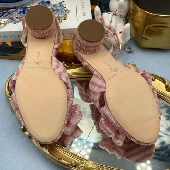 🆕 LOEFFLER RANDALL 🧿 NWOT Dahlia Soft Pink Gingham Pleated Bow Heel, Sz 7 - Picture 14 of 15